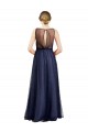 Sleeveless Boat Neck Long Pearl Tulle Bridesmaid Dress with Keyhole Back Bristol