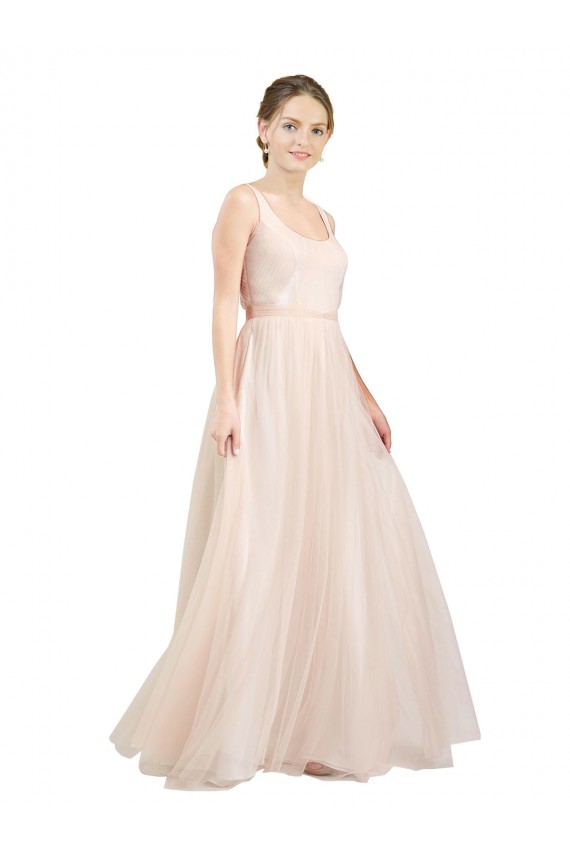 Scooped Neckline Long Tulle Bridesmaid Dress with Open Back Bristol