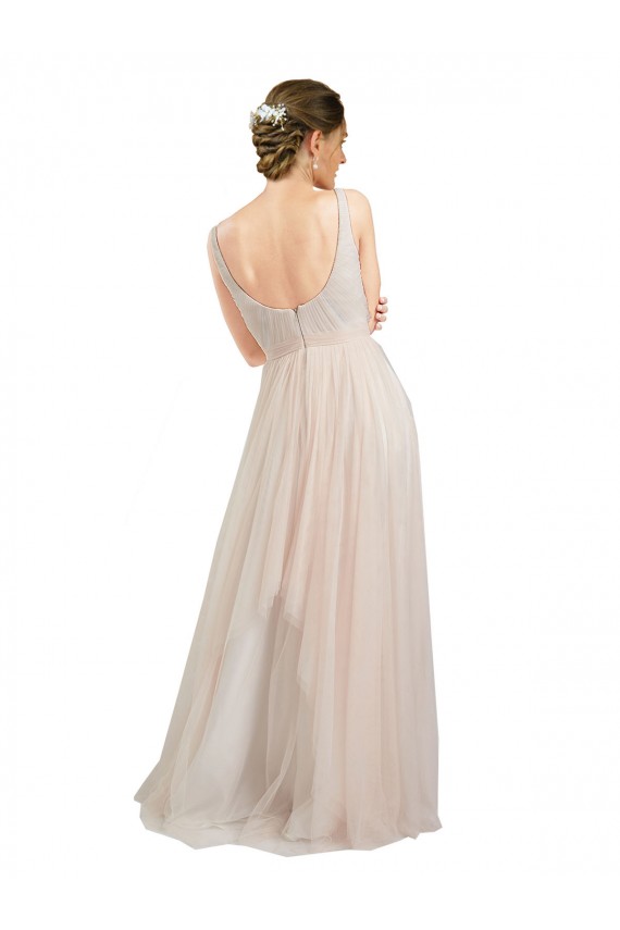Scooped Neckline Long Tulle Bridesmaid Dress with Open Back Bristol