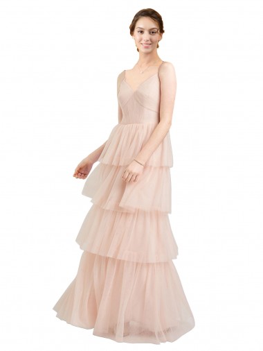 V-Neck A-Line Layered Long Tulle Bridesmaid Dress Bristol