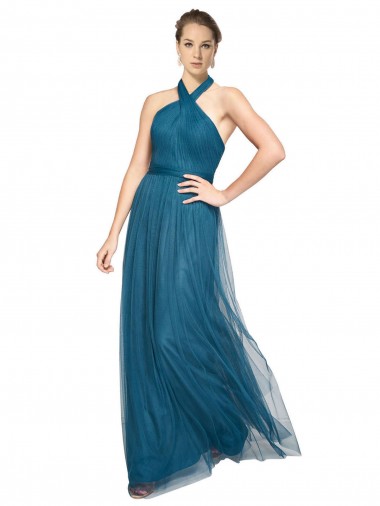 High Neck Halter Pleated A-Line Tulle Bridesmaid Dress Bristol