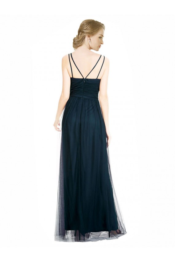 Full Length Long Tulle Bridesmaid Dress with V-Neck Criss-Cross Ruched Top Bristol