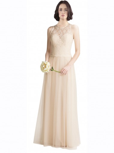 Full Length Tulle Bridesmaid Dress with Corded Lace Over Sweetheart Neckline Bristol