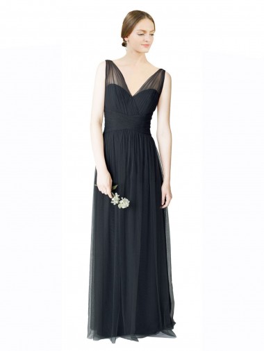 Long Tulle Bridesmaid Dress with Illusion Shoulder Straps and V-Back Bristol