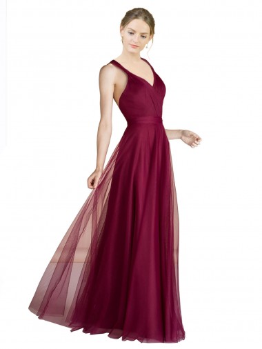 Long Sweetheart Tulle Bridesmaid Dress with Straps and Criss Cross Back Bristol