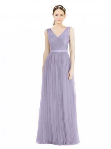 Wide Straps V-Neck Long Tulle Bridesmaids with Belt Bristol