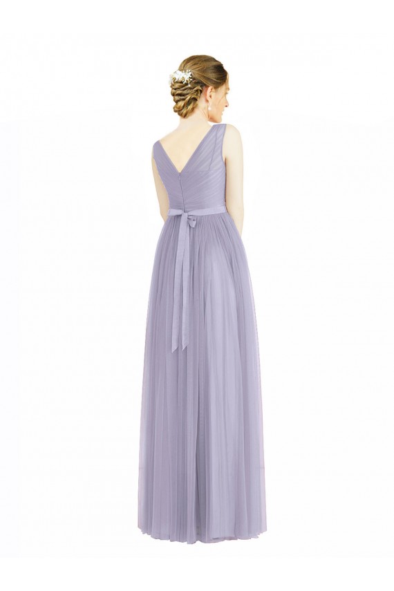 Wide Straps V-Neck Long Tulle Bridesmaids with Belt Bristol