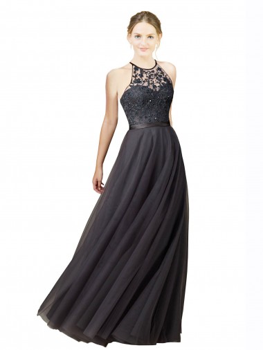 Sweetheart Neckline Long Sleeveless Tulle Bridesmaid Dress with Lace Bodice Bristol