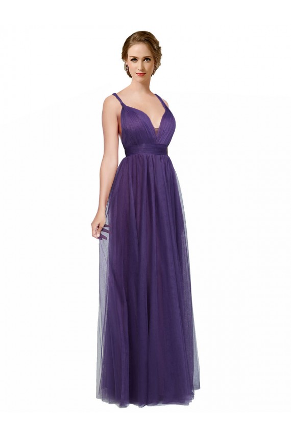 Twisted Straps Sweeheart Long Tulle Bridesmaid Dress Open Back Bristol