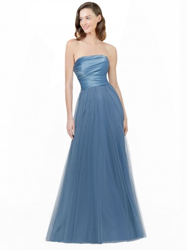 Long Strapless Bridesmaid Dress with Soft Tulle Overlay Bristol