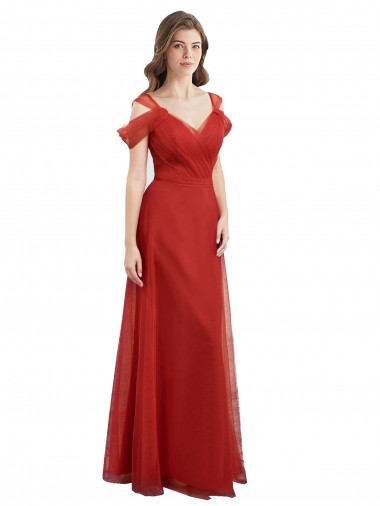Cold Shoulder Pleated Wrap Tulle Bridesmaid Dress with Low V-Back Bristol