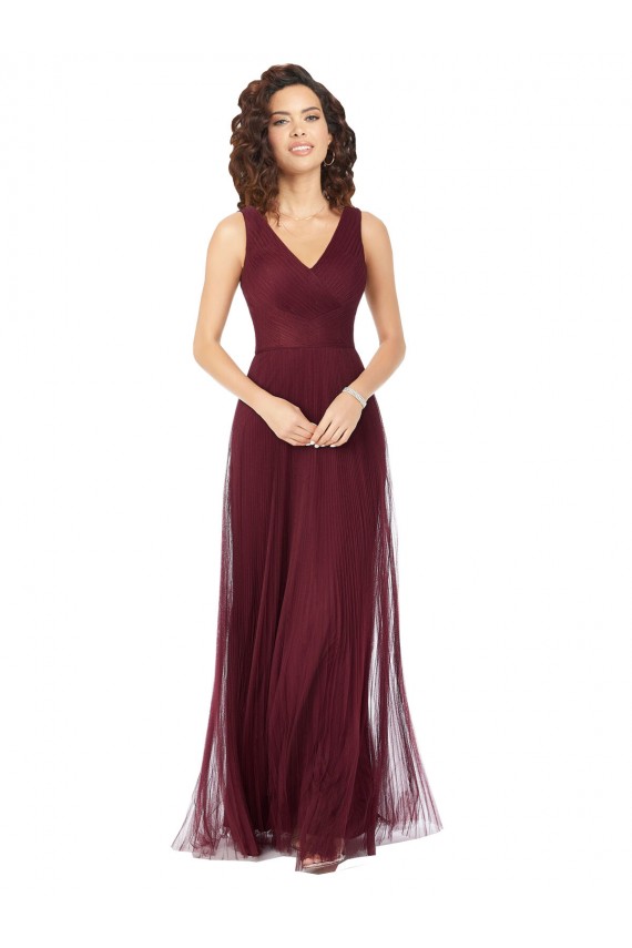 Long A-Line V-Neck Tulle Bridesmaid Dress Bristol