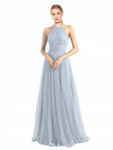 Halter Neckline Slim A-Line Tulle Bridesmaid Dress Bristol