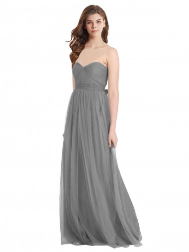 Shirred Strapless Bodice Long Tulle Bridesmaid Dress with Sweetheart Neckline Bristol