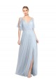 Floor Length Flutter Sleeves Long Tulle Bridesmaid Dress with Side Slit Bristol