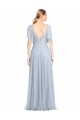 Floor Length Flutter Sleeves Long Tulle Bridesmaid Dress with Side Slit Bristol