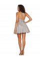 Halter Neckline Criss Cross Back Short Cocktail Dress with Beaded Lace Bodice Bristol