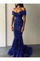 Mermaid Off the Shoulder Sleeveless Long Sweep Train Velvet Sequin Prom Dress Bristol