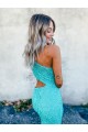 Mermaid One Shoulder Sleeveless Long Sweep Train Velvet Sequin Prom Dress Bristol