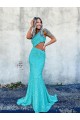 Mermaid One Shoulder Sleeveless Long Sweep Train Velvet Sequin Prom Dress Bristol