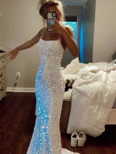 Long Spaghetti Straps Sleeveless Sweep Train Velvet Sequin Prom Dress Bristol