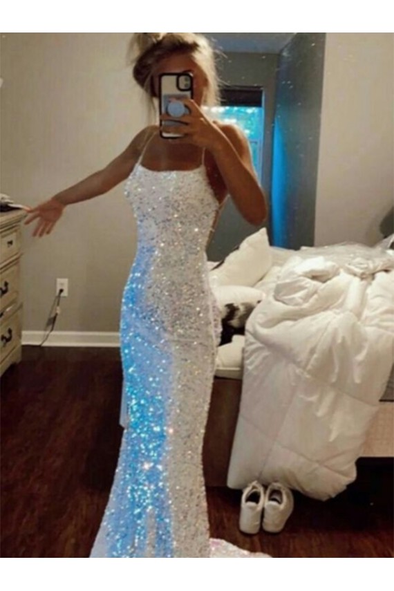 Long Spaghetti Straps Sleeveless Sweep Train Velvet Sequin Prom Dress Bristol