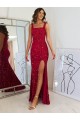 Square Neck Sleeveless Long Velvet Sequin Prom Dress with Slit Bristol