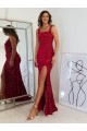 Square Neck Sleeveless Long Velvet Sequin Prom Dress with Slit Bristol
