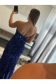 Strapless Sleeveless Long Sweep Train Velvet Sequin Prom Dress with Side Slit Bristol