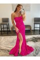 Strapless Sleeveless Long Sweep Train Velvet Sequin Prom Dress with Side Slit Bristol