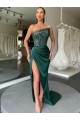 Strapless Sleeveless Long Sweep Train Velvet Sequin Prom Dress with High Side Slit Bristol