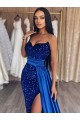 Sweetheart Sleeveless Long Sweep Train Velvet Sequin Prom Dress with Slit Bristol