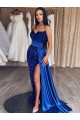 Sweetheart Sleeveless Long Sweep Train Velvet Sequin Prom Dress with Slit Bristol