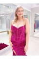 Long Sweetheart Sleeveless Sweep Train Velvet Sequin Prom Dress with Slit Bristol