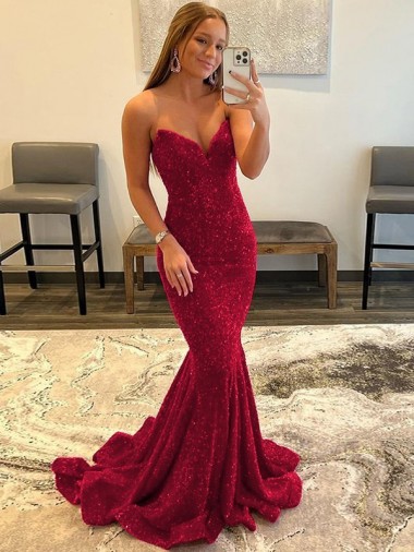 Sweetheart Sleeveless Long Sweep Train Velvet Sequin Prom Dress Bristol