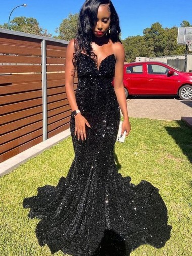Mermaid Sweetheart Sleeveless Long Floor Length Velvet Sequin Prom Dress Bristol