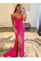 Velvet Sequin Long V-Neck Sleeveless Sweep Train Prom Dress with Slit Bristol