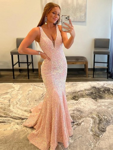 Deep V-Neck Sleeveless Long Low Back Velvet Sequin Prom Dress Bristol