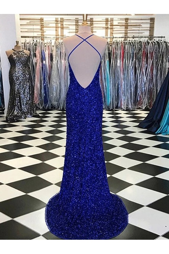 V-Neck Sleeveless Long Velvet Sequin Prom Dress Bristol