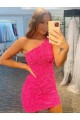 Short One Shoulder Sleeveless Velvet Sequin Homecoming Dress / Prom Dress Bristol