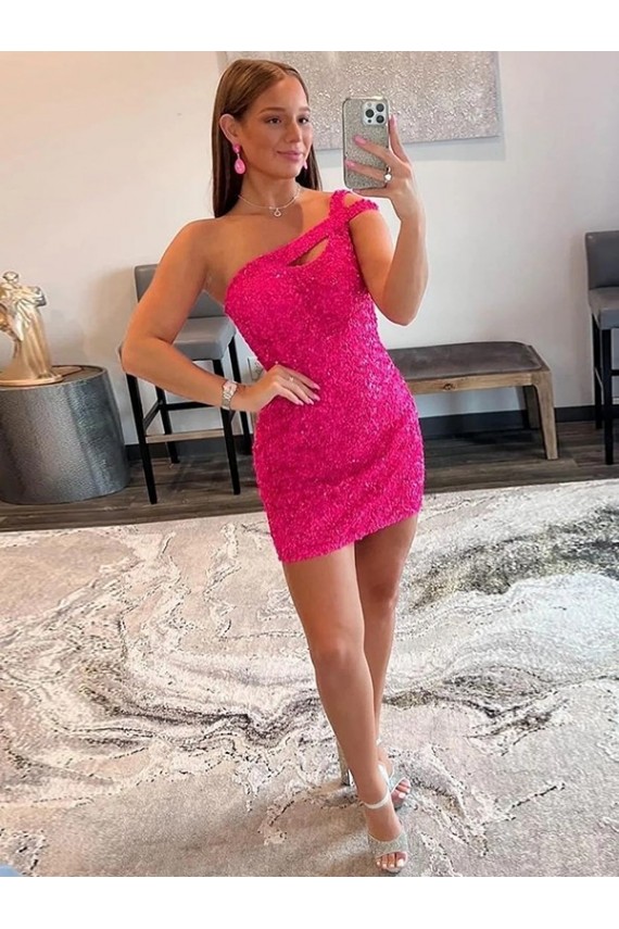 Velvet Sequin One Shoulder Sleeveless Short Homecoming Dress / Prom Dress Bristol