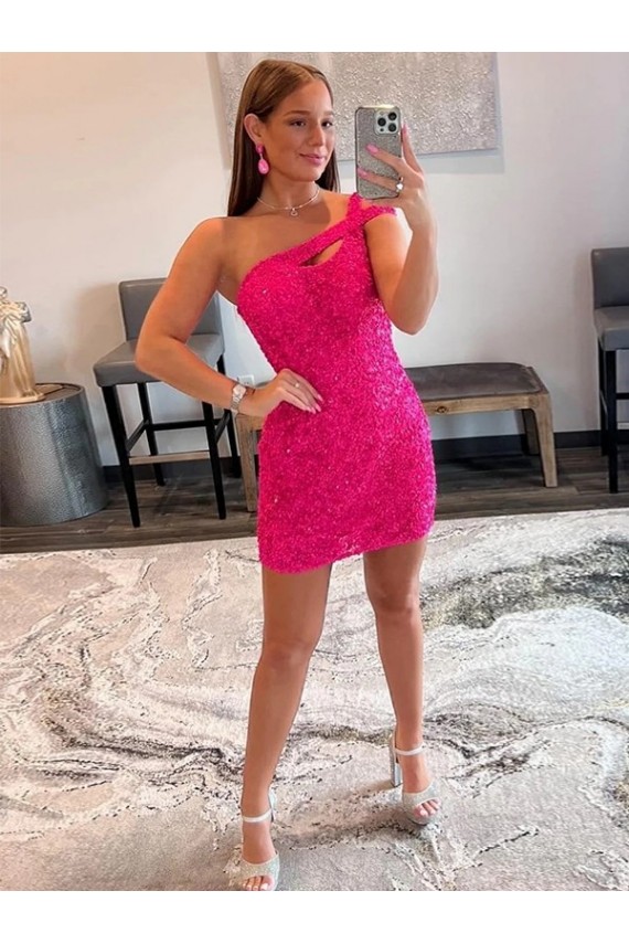 Velvet Sequin One Shoulder Sleeveless Short Homecoming Dress / Prom Dress Bristol
