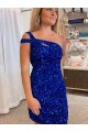 Velvet Sequin One Shoulder Sleeveless Short Homecoming Dress / Prom Dress Bristol