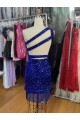 One Shoulder Keyhole Sleeveless Short Velvet Sequin Homecoming Dress / Prom Dress Bristol