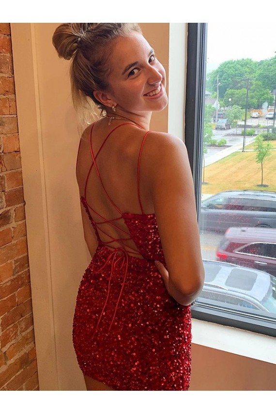 V-Neck Sleeveless Short Velvet Sequins Homecoming Dress / Prom Dress Bristol