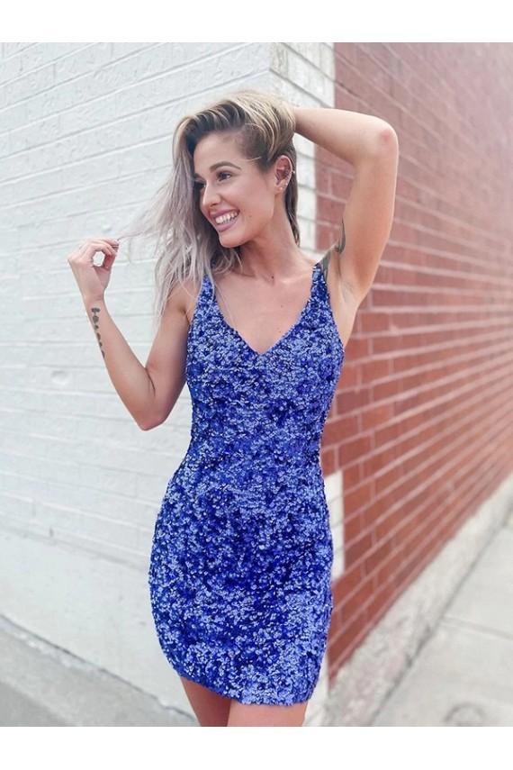 Short Velvet Sequin V-Neck Sleeveless Homecoming Dress / Prom Dress Bristol