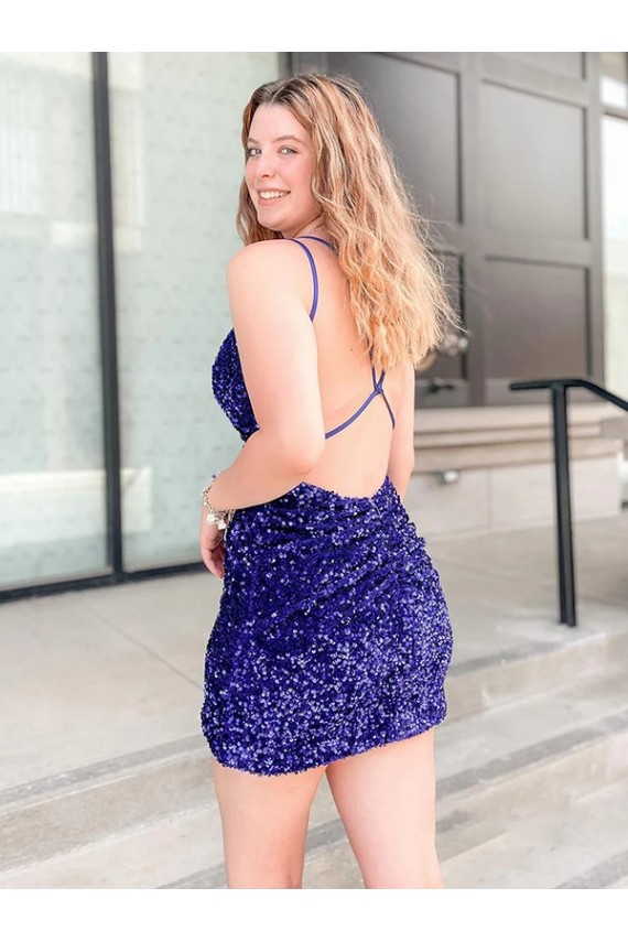 Sleeveless Short Velvet Sequin V-Neck Homecoming Dress / Prom Dress Bristol