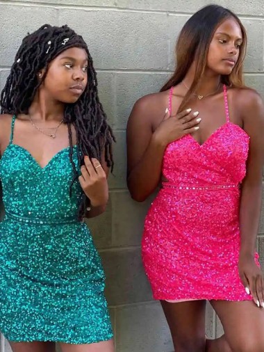 V-Neck Sleeveless Short Velvet Sequin Cocktail Dress Bristol