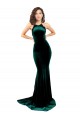 High Neck Formal Stretch Velvet Bridesmaid Dress / Prom Dress with Black Lace Embroidery Bristol