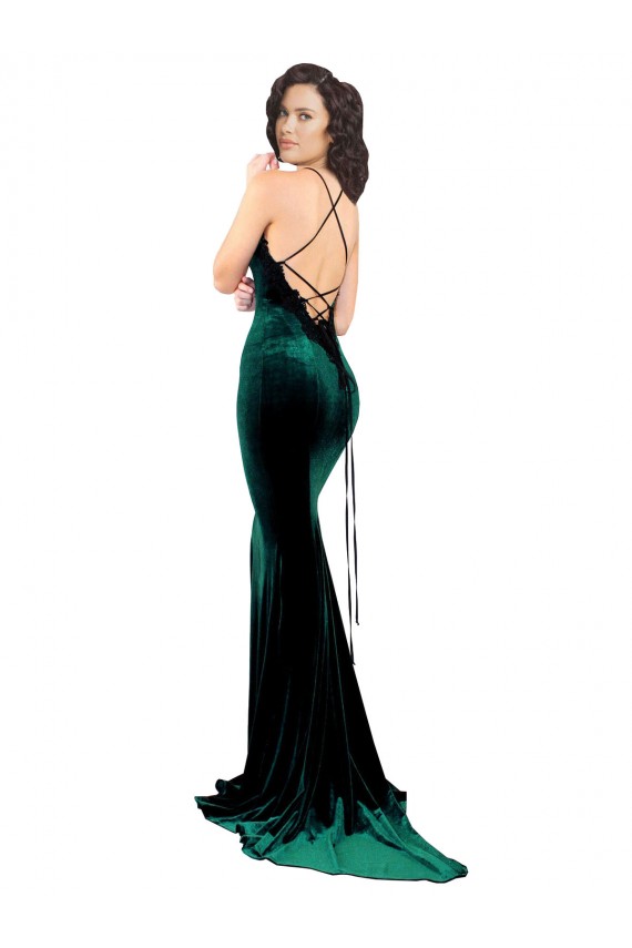 High Neck Formal Stretch Velvet Bridesmaid Dress / Prom Dress with Black Lace Embroidery Bristol